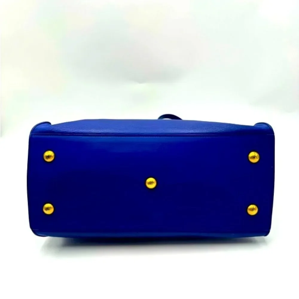 Auth Saint Laurent Small Classic Ligne Y Blue Leather Paris Chyc Cabas Tote 2way